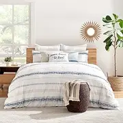 Levtex Home - Pickford Duvet Cover Set - Full/Queen Duvet Cover + Two Standard Pillow Cases - Blue, Taupe, Off-White - Jacquard Tribal - Duvet Cover (90 x 94in.) and Pillow Case (26 x 20in.) - Cotton