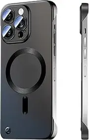 RUNGOS for iPhone 12 Pro Max Case MagSafe, with Camera Lens Protector (Bare Metal Feel) [Strong Magnetic] [Slim Borderless] Shockproof Case for iPhone 12 Pro Max Phone Case, MagSafe Cover 6.7'', Black