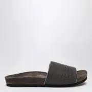 [Brunello Cucinelli] Precious Taupe Slides in Suede 39 IT Black