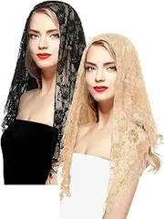 [BOARDFEB] 2 Pcs Mass Veil, Triangle Mantilla Cathedral Head Covering Chapel Veil Lace Shawl Latin Scarf Latin Mass Head Covering Veils for Bridal Women
