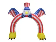 PATRIOTIC INFLATABLE FLYING BALD EAGLE HAT AND AMERICAN FLAG ARCHWAY DECORATION