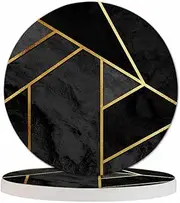Pznen Modern Stylish Geometric Drink Coaster for Tabletop Protection Black Triangle Patchwork Collage Gold Line Luxury Polygon Non-Slip Cups Place Mats Home Decor Diatomite Material for Men Women