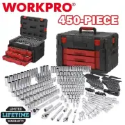 WORKPRO 450 Pieces Mechanics Tool Set SAE/METRIC SOCKETS With 3 Drawer Case Box
