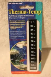 PENN-PLAX THERMA-TEMP FULL-RANGE DIGITAL THERMOMETER OUTSIDE GLASS AQUARIUM