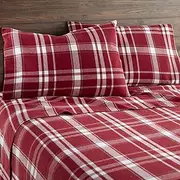 Whisper Organics Flannel Bed Sheets - 4-Pc Flannel Sheet Set, Plaid Pattern - 100% Organic Cotton Flat Sheet + Fitted Sheet + Pillowcases - GOTS Certified Sheets (Cal King)