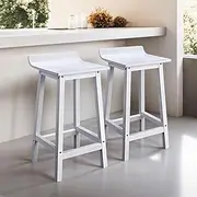 [Furb] White Wooden Bar Stools, Kitchen Island Stools Set of 2, Counter Stools
