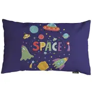 Space Throw Pillow Cover Cartoon Space Icons with Spaceship Flying Saucer