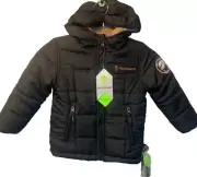 Sz4T NWT FREE COUNTRY Boy Black Puffer Jacket W/Beanie Full Zip Reversible Warm