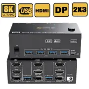KVM Switch Triple Monitor 8K@60Hz 4K@144Hz DisplayPort+2 HDMI 4 USB 3.0 Ports