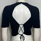 Giorgio Armani Top Women's 44 US 10 Black Open Tied Back Cropped Blouse Italy