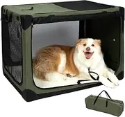 Pettycare 36 Inch Stainless Steel Collapsible Dog Crates for Large Dogs, 4-Door Soft Sided Dog Kennel for Travel, Portable Foldable Pet Crate with Durable Mesh Windows, Indoor & Outdoor, Olive Green
