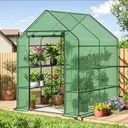 Outdoor Greenhouse with Screen Door,Outside Heavy Duty Walk in Green House for Garden Plants PE Protection Thermostatic Waterproof Green Large