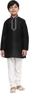 [Sojanya] Boys' Designer Banarsi Dupion Silk Blend Kurta Churidaar Set