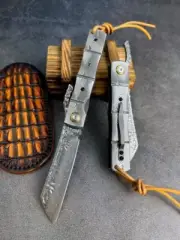 New FastOpening Damascus Blade All Damascus Handle Pocket Folding Knife DM21