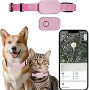 [Jasullminral] Dog GPS Tracker Cat Tracker, Waterproof Tracker for Pet Only iOS, Long Life Battery Location Tracking Collar, Works Worldwide with Any Collar, No Other Fees, Find My Tracker (Pink)