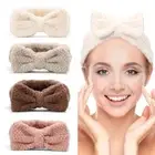 Girls Fuzzy Towel Headband Spa Headband Bowtie Makeup Headband for Washing Face