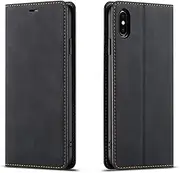 QLTYPRI iPhone X iPhone Xs Case, Premium PU Leather Cover TPU Bumper with Card Holder Kickstand Hidden Magnetic Adsorption Shockproof Flip Wallet Case for iPhone X iPhone Xs (5.8 inch) - Black