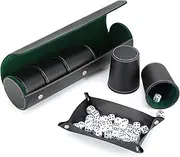 PU Leather Dice Cup Set with 5 Leather Dice Cups+25 Dice Velvet Interior Quiet in Shaking for Liars Dice Farkle Yahtzee