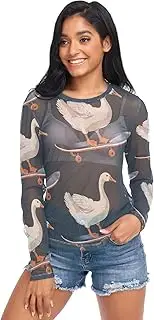 [RPLIFE] Geese Riding Skateboards Black Mesh Sleeve, Sexy Mesh Top S-XXL