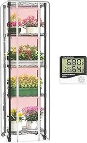 Indoor Greenhouse with Grow Lights,with 40W Full Spectrum Growing Lamps for Seed Starting, 5 Tier 15.7" L×11.8" W×62.3" H Mini Greenhouse，Grow Light Shelf with Tent and Thermometer