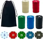 SEETOOOGAMES Casino Poker Chips Denominations - 200pcs Plastic Poker Chips Set with Numbers Decorations for Gambling Blackjack Mahjong Theme Game Night