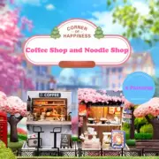 Mini Noodle Coffee Shop DIY Miniature Wooden Dollhouse Lights Doll House Furnish