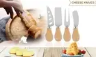 4pcs Cheese Knife Set Cheese Platter Tool Slicer Fork Scoop Cutter Wooden Handle