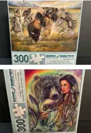 2- 300 Piece PuzzleS THE RIVER SPIRIT, GUIDING THE HERD- Bits and Pieces. NEW