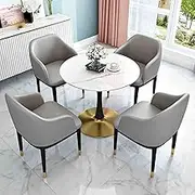 Modern Grey Meeting Room Table Set for 4 People Office Reception Club Table and Chair Set Coffee Kitchen Small Dining Table Set Simple Space Saving Design (80cm/31.4")