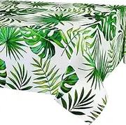 Hawaiian Luau Outdoor Table Cloth - 137 * 274cm Waterproof Tablecloths Rectangular Tropical Palm Leaves Wipeable Plastic Table Cover Disposable Tablecloths for Outdoor Indoor Picnic Party Decorations