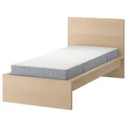 MALM bed frame with mattress, white stained oak veneer/Valevåg firm, Single