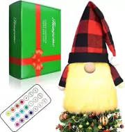 Gnome Christmas Tree Topper with Lights Decorations,23.6” Large Buffalo Red