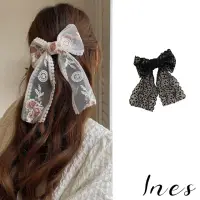 在飛比找momo購物網優惠-【INES】刺繡髮夾 蕾絲髮夾/浪漫法式刺繡蕾絲緞帶蝴蝶結造