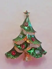 CHRISTMAS TREE CRYSTAL BROOCH MADE IN CZECH