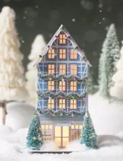 Anthropologie Light-Up Holiday Village Shelf Elf Woodworking Em Taylor Blue 2024