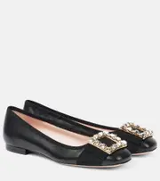 [Roger Vivier] Roger Vivier Tres Vivier embellished leather ballet flats AU 7 black