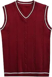 [OFFSUM] Men'S Knitted Vest - Large Size Classic Striped Knitted Vest Sleeveless V-Neck Solid Color Patchwork Loose Autumn Winter Waistcoat Jacket
