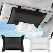 Sekonow 2Pcs Car Tissue Holder, Soft PU Leather Sun Visor Tissue Holder, Napkin Dispenser for Car (Black+White)