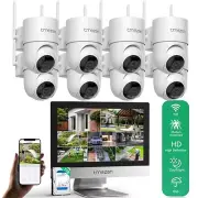 3MP Home Wireless Security Camera System PTZ 10CH 12" Monitor 1TB 2K WiFi NVR