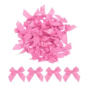 30Pcs Mini Ribbon Bow 1.5" Mini Fabric Satin Ribbon Flower Bows Dark Pink