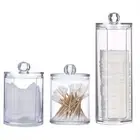3pcs Acrylic Makeup Organizer Cotton Swabs Qtip Container Cosmetic Pad Storage