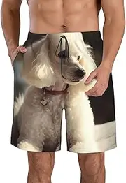 [FJWSLCH] French Poodle Men's Swim Trunks Quick Dry Swimming Board Shorts Drawstring Hawaiian Beach Shorts