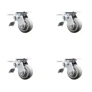 4 Inch Thermoplastic Rubber Caster Set with Ball Bearings and Total Lock Brakes