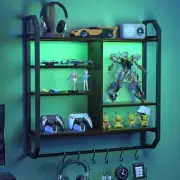 Gaming Floating Shelves, Large LED Wall Mounted Display Shelf, Black