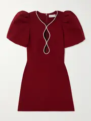 [Rebecca Vallance] Rebecca Vallance - Estella Crystal-embellished Cutout Cady Mini Dress - Burgundy - UK 8 UK 8 Burgundy