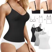 Women Tank Top Adjustable Strap Camisole with Built in Padded Bra Vest Cami AU