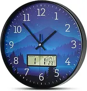 Mee 2ou Wall Clock, 12 Inch Dial Non-Ticking Silent Wall Clocks Battery Operated Analog with LCD Display for Calendar and Temperature Modern Wall Clock for Living Room, Bedroom, Kitchen, Office Decor