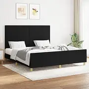 vidaXL Bed Frame with Adjustable Headboard - Elegant Queen Size Black Fabric Double Bed with Sturdy Legs and Plywood Slats - Modern Bedroom Furniture