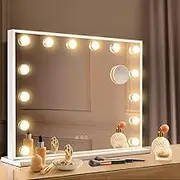 Simplus Vanity Makeup Mirror with Lights Hollywood LED Mirrors Stand, Smart Touch Control Screen, 14 Dimmable LED Lights Stable Base White, 50x42cm