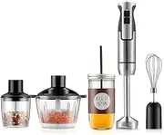5-in-1 Immersion Hand Blender, Steel Blades, Chopper, Beaker, Whisk and Milk Frother for Smoothie, Baby Food, Sauces Red,Puree, Soup